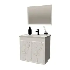 Cerocha Móveis - Gabinete para Banheiro com Espelho Aster 51cm Branco/marmore Branco Cerocha