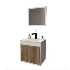 Cerocha Móveis - Gabinete para Banheiro com Espelho Canis 37cm Branco/berlim Ripado Cerocha