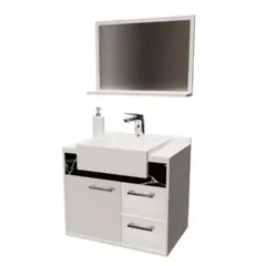 Cerocha Móveis - Gabinete para Banheiro com Cuba e Espelho Gracux 34cm Preto Cerocha