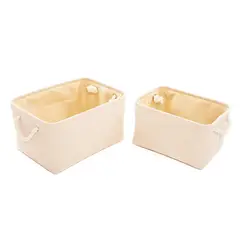 Just Home Collection - Conjunto Cesto de Tecido Pu Bege 2 Unidades