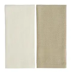Just Home Collection - Conjunto 2 Panos de Cozinha Waff Bege e Branco