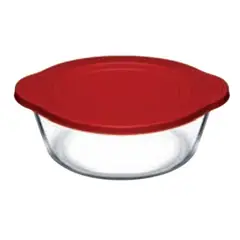 Borcam - Travessa de Vidro com Tampa Plastica Redonda 840ml Vermelha