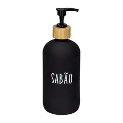 Hauskraft - Porta Sabao Liquido 500ml Vidro e Bambu Doha Preto