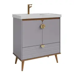 undefined - Gabinete para Banheiro Trancoso 80cm Freijó/platina Mgm