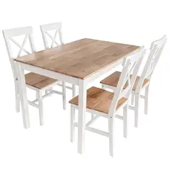 Just Home Collection - Conjunto de Jantar 1 Mesa e 4 Cadeiras em Madeira Natural/branco