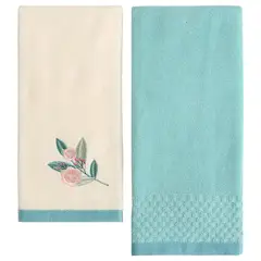 Just Home Collection - Conjunto 2 Toalhas de Rosto Turquesa/branco