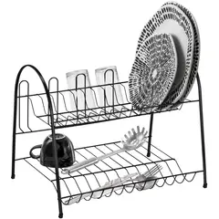 Passerini - Escorredor de Louça Duplo Laminado para 12 Pratos com Porta Copos Black