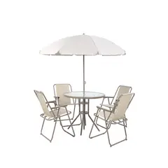 Just Home Collection - Conjunto de Jantar Metal P/ Jardim Mesa, Cadeira e Ombrelone 4 Lugares Cairo