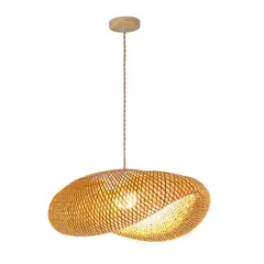 undefined - Pendente Oval 1 Lâmpada Fibra Bege Borneu 50cm Gmh