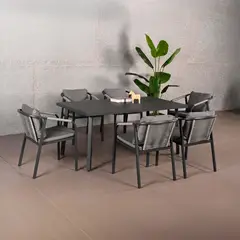 Just Home Collection - Conjunto de Jantar Metal Mesa com 6 Cadeiras 7 Peças Catar