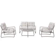 Just Home Collection - Conjunto de Estar Poltronas e Mesa 4 Lugares 4 Peças Metal Osaka