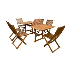 Just Home Collection - Conjunto de Jantar Mesa Extensível e 6 Cadeiras Dobráveis Bristol Madeira
