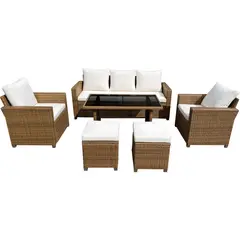 Just Home Collection - Conjunto de Estar Sofá, Poltrona e Mesa 6 Lugares Rattan Essenza