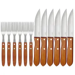 Mor - Conjunto Churrasco Garfo e Faca Madeira 12 Peças