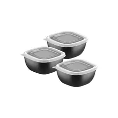 Tramontina - Jogo de Potes Mixcolor em Polipropileno Preto com Tampa Transparente 300 Ml 3 Peças