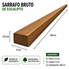 Fonte Nova Madeiras - Sarrafo Bruto Eucalipto 2,5x5x400cm