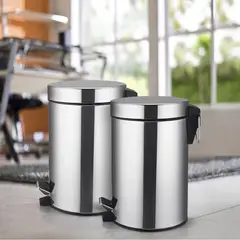 Just Home Collection - Set 2 Lixeiras 7l Redondas Metal com Pedal Cromada