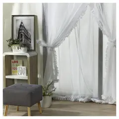 Just Home Collection - Cortina Voil Bordado Folhas 2 Presilha Branca 140x230cm