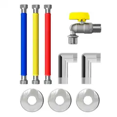 Censi - Kit Instalação de Aquecedor a Gás Passagem 40cm+3 Flexíveis Inox+ 3 Canoplas+ 1 Registro+2 Cotovelos