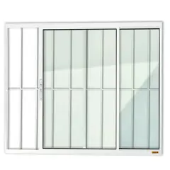 Brimak - Janela de Correr Alumínio Branco 2 Folhas Com Grade Esquerda 100x120x8cm Confort