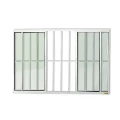 Brimak - Janela de Correr Alumínio Branco 4 Folhas Com Grade Central 100x120x8cm Confort