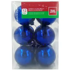 Dear Santa - Conjunto Bola de Natal Azul Brilhante com 12 Unidades de 6 Cm