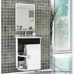 Cerocha - Conjunto Gabinete com Cuba e Espelho 45cm Vega Branco e Preto