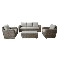 Just Home Collection - Conjunto Astúrias Varanda 4 Peças Alumínio Ratan Cru