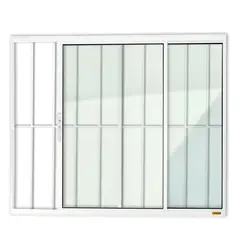 Brimak - Janela de Correr Alumínio Branco 2 Folhas Com Grade Esquerda 100x150x8cm Confort