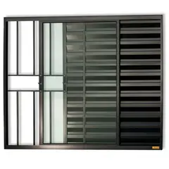 Brimak - Janela Veneziana Alumínio Preto 3 Folhas Com Grade Esquerda 100x150x8cm Confort