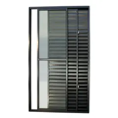 Brimak - Porta Balcão Veneziana de Correr Sem Fechadura Alumínio Preto 3 Folhas Esquerda 210x150x11,5cm Super 25