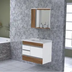 A. J. Rorato - Gabinete para Banheiro com Cuba e Espelho Modena 79cm Marrom Rorato