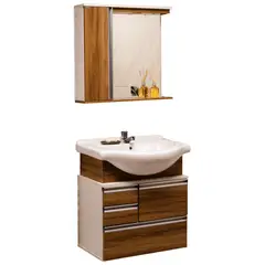 A. J. Rorato - Kit Gabinete de Banheiro com Cuba e Espelho 63,5cm Atacama Nogal
