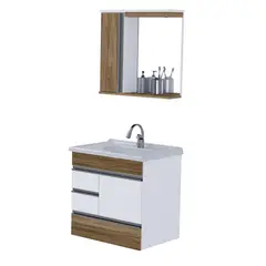 A. J. Rorato - Gabinete de Banheiro Modena 2 Gavetas e Gavetão Nogal 59,5cm
