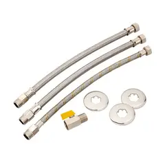 Blukit - Kit para Instalação de Aquecedor a Gás Passagem 40cm com 3 Flexíveis Inox, 3 Canoplas e 1 Registro