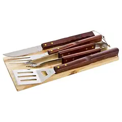 Mr Beef - Kit 4 Peças para Churrasco com Tábua Marrom