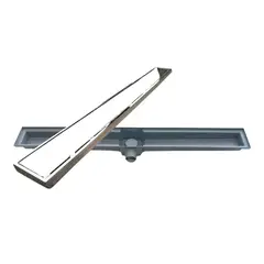 Costa Navarro - Ralo Linear Leve Lisa Saída Sifonada Por Baixo No Meio Alumínio Cromado 7X70Cm
