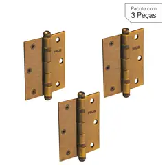 Pado - Dobradiça Bronze para Porta 3x2,5 " Modelo 3025 Aço 3 peças