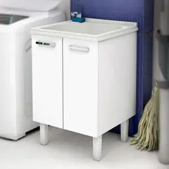 Cozimax - Gabinete em Aço com Tanque em Mármore Sintético Flat 60cm Branco
