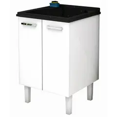 Cozimax - Gabinete em Aço com Tanque em Mármore Sintético Flat Branco e Preto 60cm