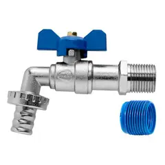 Blukit - Torneira Jardim Com Adaptador Para Mangueira Esfera Borboleta 1/2 E 3/4" Metal