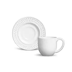 Porto Brasil - Xicara de Café com Pires Ceramica Roma Branco