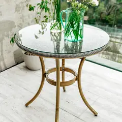 Just Home Collection - Mesa de Alumínio 70cm com Estrutura de Bambu e Tampo Preto e Branco