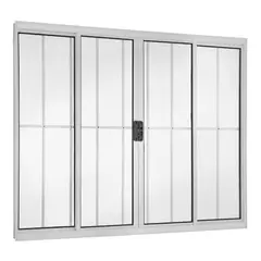 Esquadrisul - Janela de Correr Alumínio Branco 4 Folhas Com Grade Central 100x150x8cm Ecosul