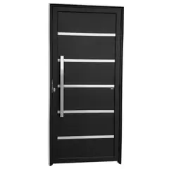 Brimak - Porta Lambri Vidro e Friso Alumínio Preto Esquerda 210x90x4,6cm Premium
