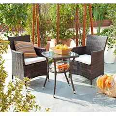 Just Home Collection - Conjunto de Varanda 3 Peças em Rattan Sintético Sidney Café