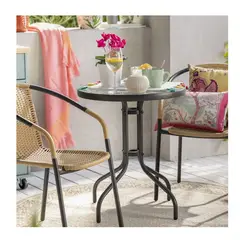 Just Home Collection - Mesa Redonda com Vidro Temperado 60x70cm Preto