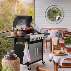 Mr Beef - Churrasqueira a Gás com 3 Queimadores e 1 Queimador Lateral Cinza