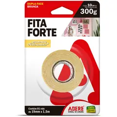 Adere - Fita Dupla Face de Espuma 19mmx1,5m Branco