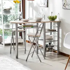 Just Home Collection - Conjunto Mesa Auxiliar Com 2 Cadeiras Dobraveis